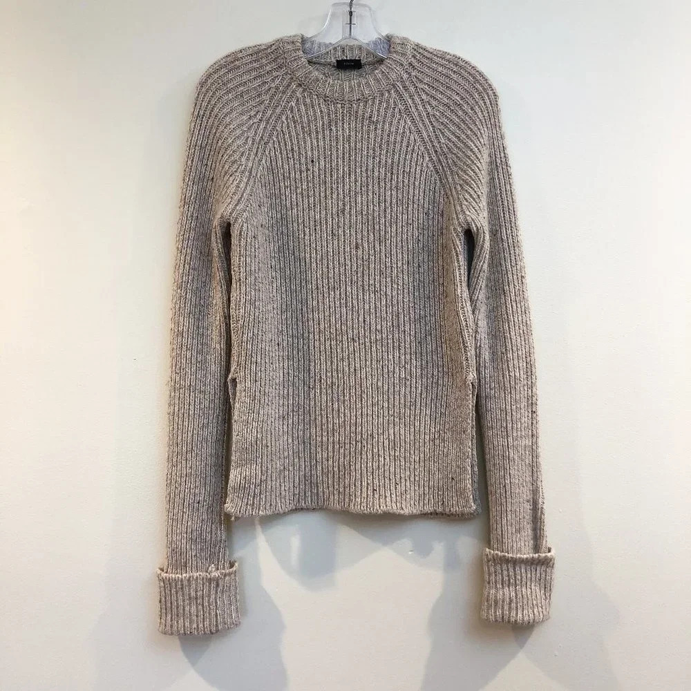 JOSEPH Wool Blend Melange Tan Tight Knit Crew Neck Designer Pullover Sweater M - Picture 3 of 12